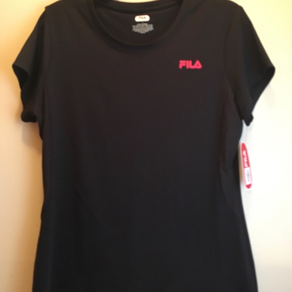 Fila Women's Black Tee with Pink Logo - Picture 2 of 10